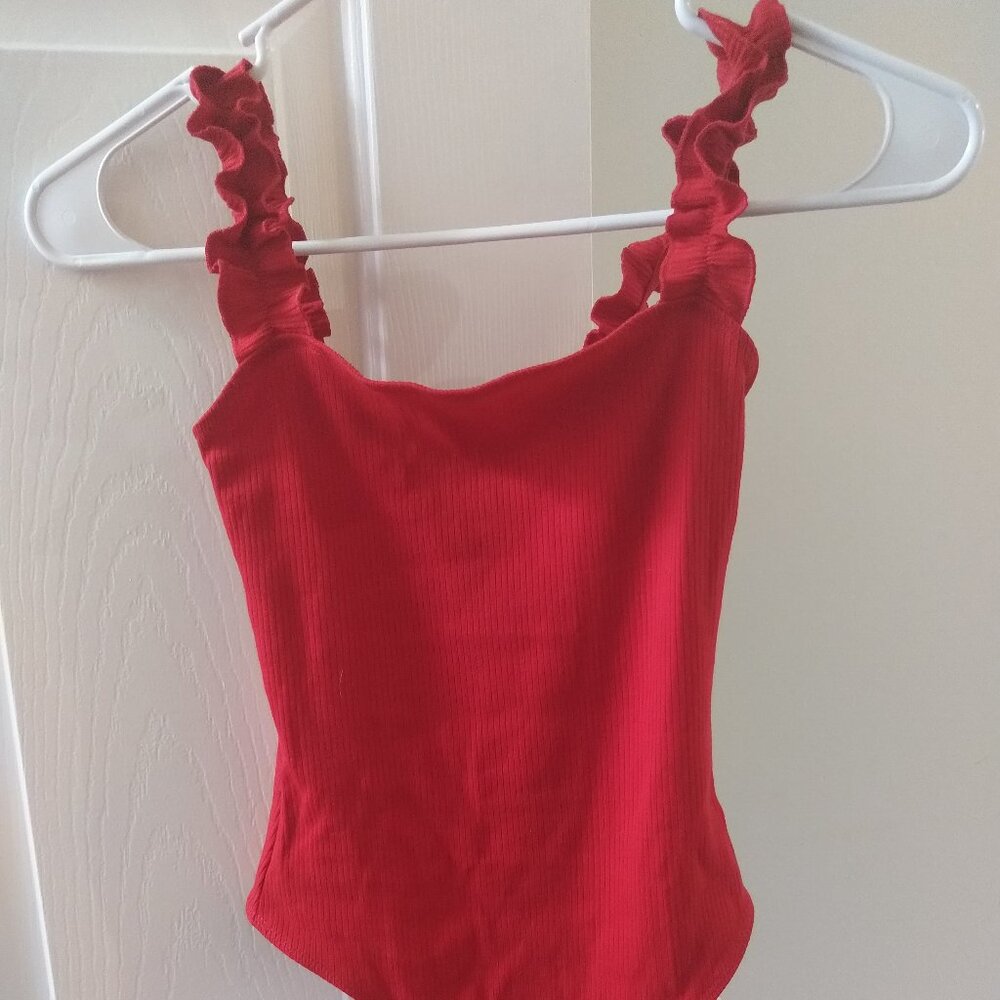 Red Aritzia Sunday Best Bodysuit with ruffle sleeves - XXS